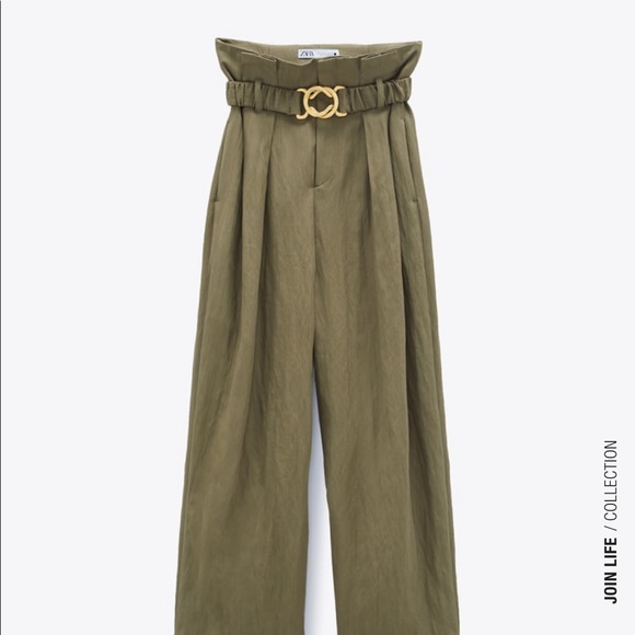 Zara Pants - Zara Paperbag Pants with Buckle in Khaki